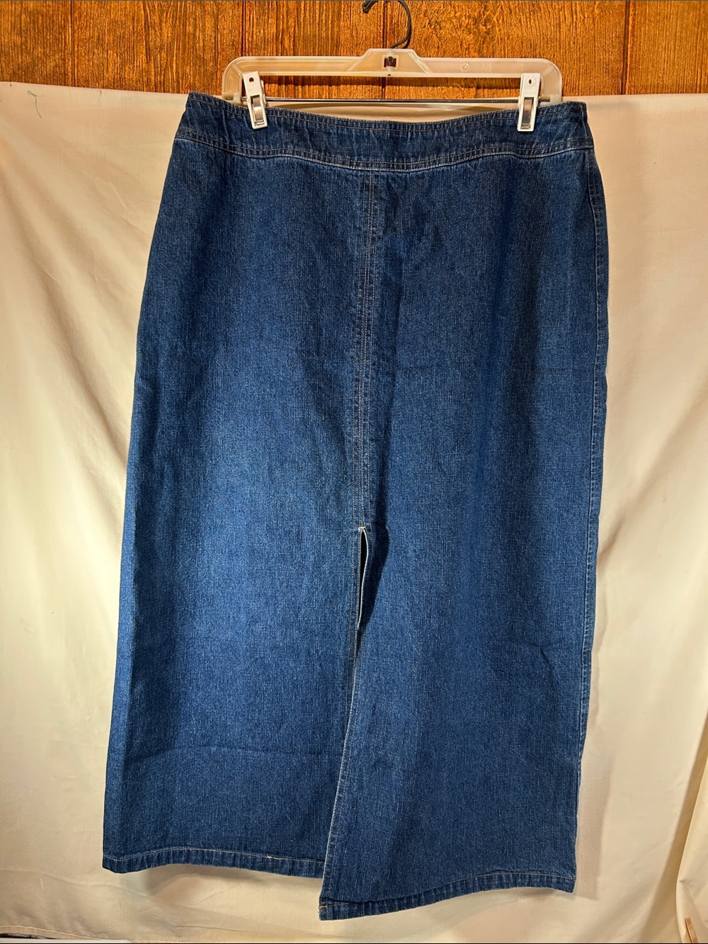 Sag Harbor Women’s Dark Blue Denim Midi Skirt with Front Slit